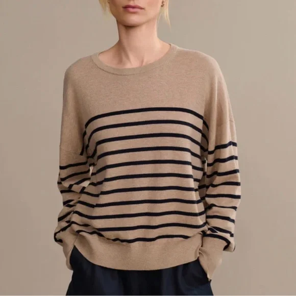 NWOT Jenni Kayne Avery Crewneck Sweater Striped Minimalist Neutral Essentials M - Picture 1 of 7